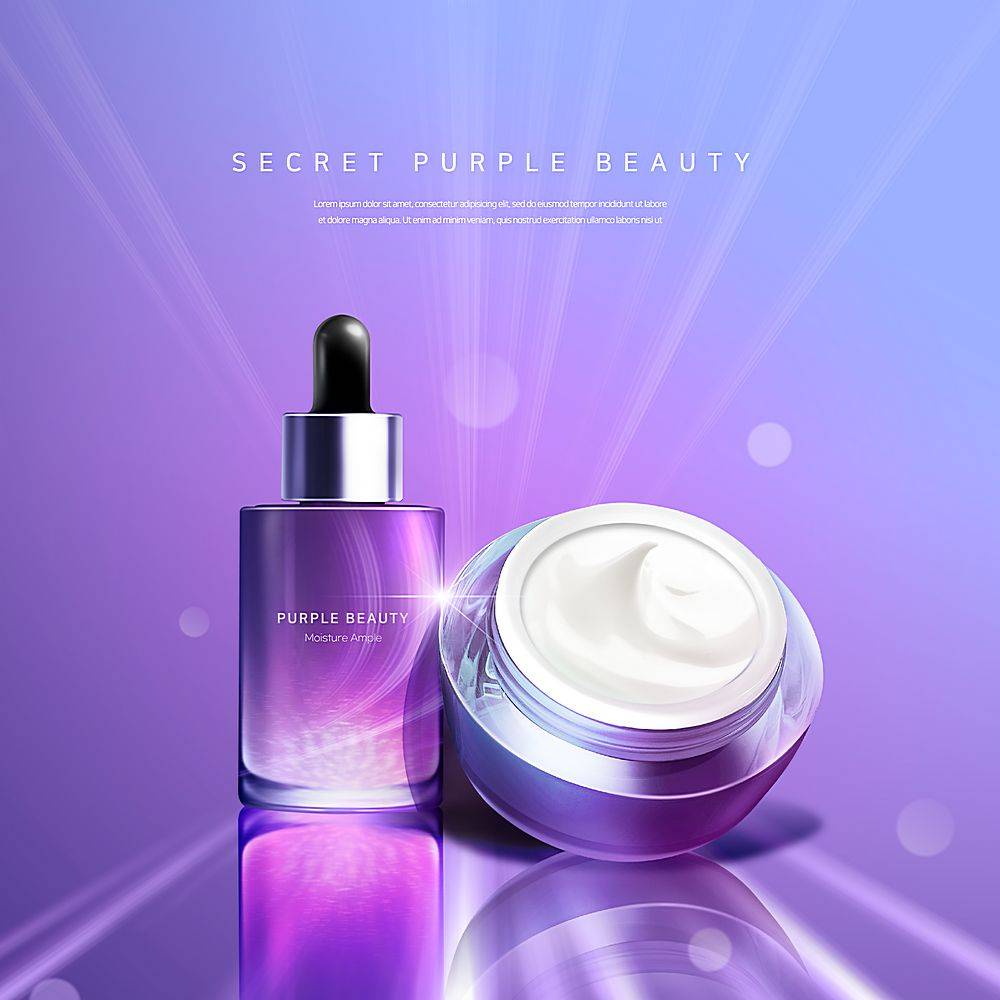 紫色高档大气化妆品护肤品产品展示图片